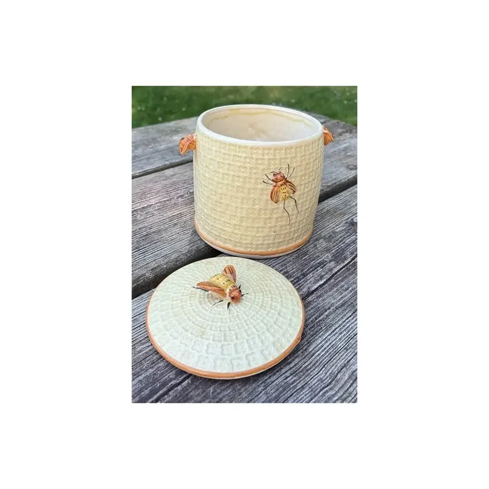 Vintage Ceramic Beehive Honey Pot Jar with Lid Cookie Jar
